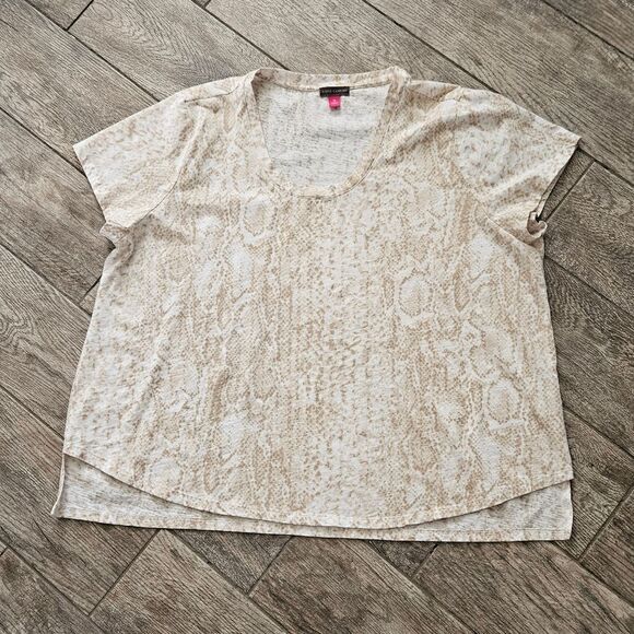 Vince Camuto Beige and Cream Snake Skin Short Sleeve Shirt Size 3X - Picture 3 of 9